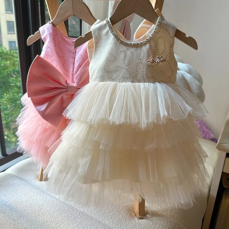 

Новое летнее бутиковое милое сетчатое платье-пачка с бантом для маленьких девочек, милые модные вечерние платья принцессы для детей от 1 до 5 лет