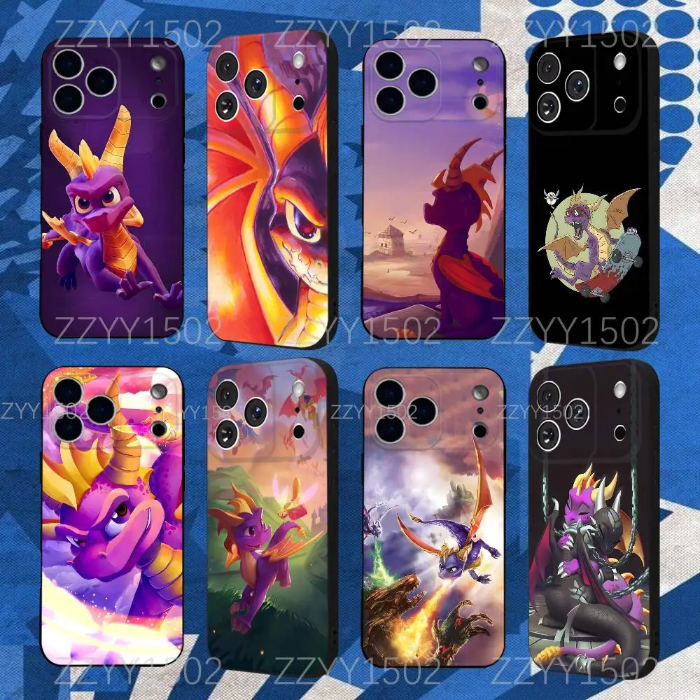 حافظة هاتف Game S-SpyroS the Dragon لهاتف iPhone 17,16,15,14,13,12,Pro,Max,Plus,E,SE4,Air,Mini Black Funda Shell