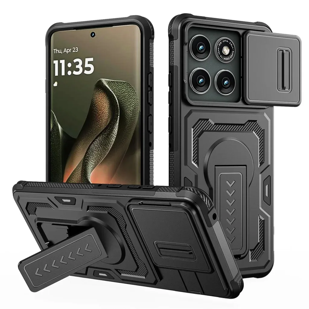 Coque antichoc robuste avec couvercle coulissant pour objectif d'appareil photo et support intégré pour Motorola Moto G Play 2026 Edge 60 Pro G Stylus Power 5G 2025
