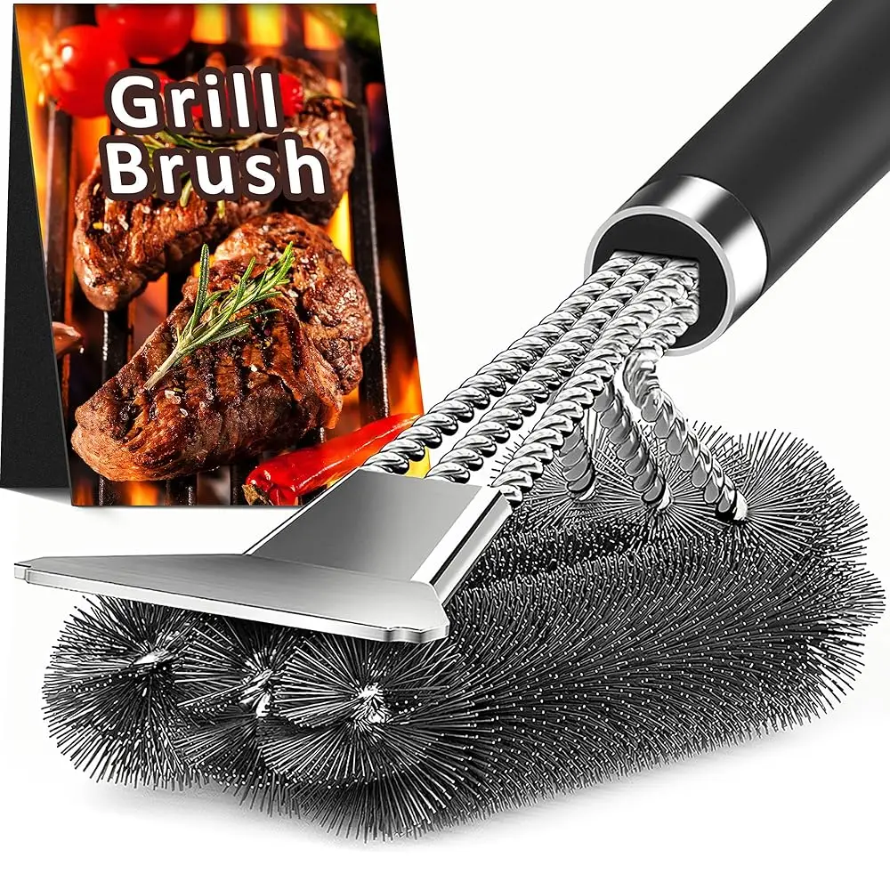 

Щетка для гриля со скребком, 18-дюймовая щетка для гриля с регулируемой ручкой для уличных грилей, сверхпрочные аксессуары для чистки гриля