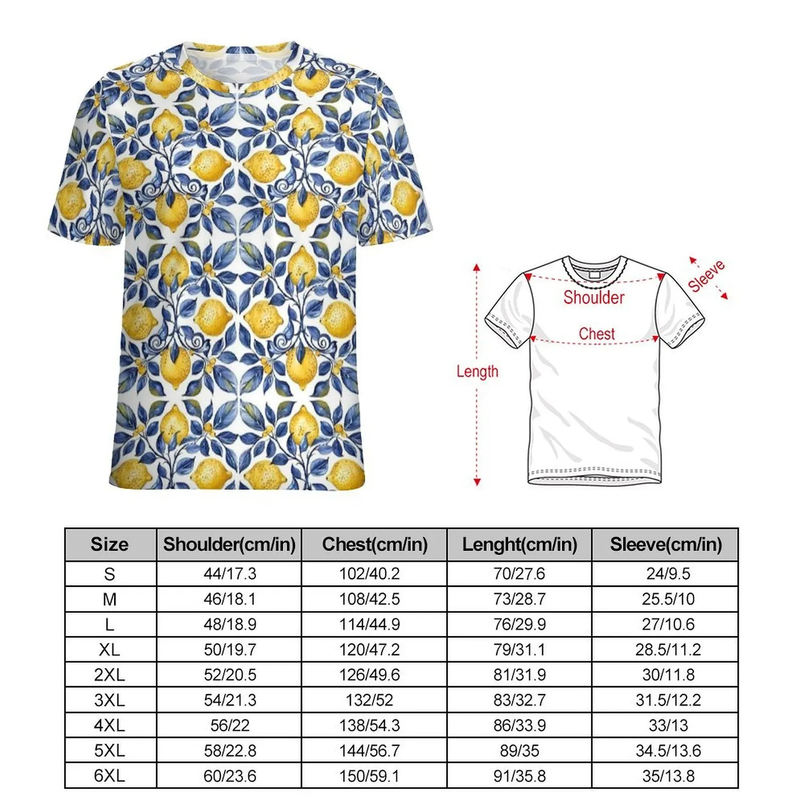 Sicilian Lemon Tile Positano Pattern T Shirt  Novelty T-Shirts Short Sleeve Design Tshirt Hot Sale Summer Casual Oversized Tees