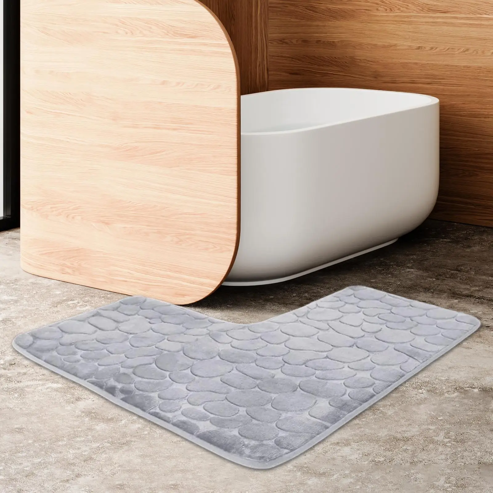 

Absorbent L Shaped Bath Mat Coral Fleece Non Slip Bathroom Rug for Floor Carpet Square Shower Toilet Decor