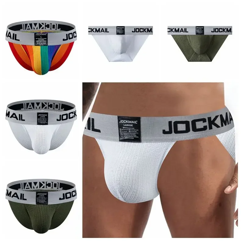 JOCKMAIL Men\'s Briefs Bikini Jock Strap Sexy Men Underwear Slip Cueca Gay Underpants Male Panties Mesh Pouch Low Rise Breathable