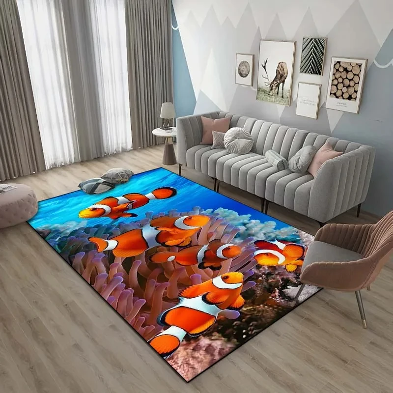 Underwater World Fish Coral Pattern Rug Carpets Bedroom Living Room Bathroom Mat Creative Door Mat Cloakroom Home Decor Rug