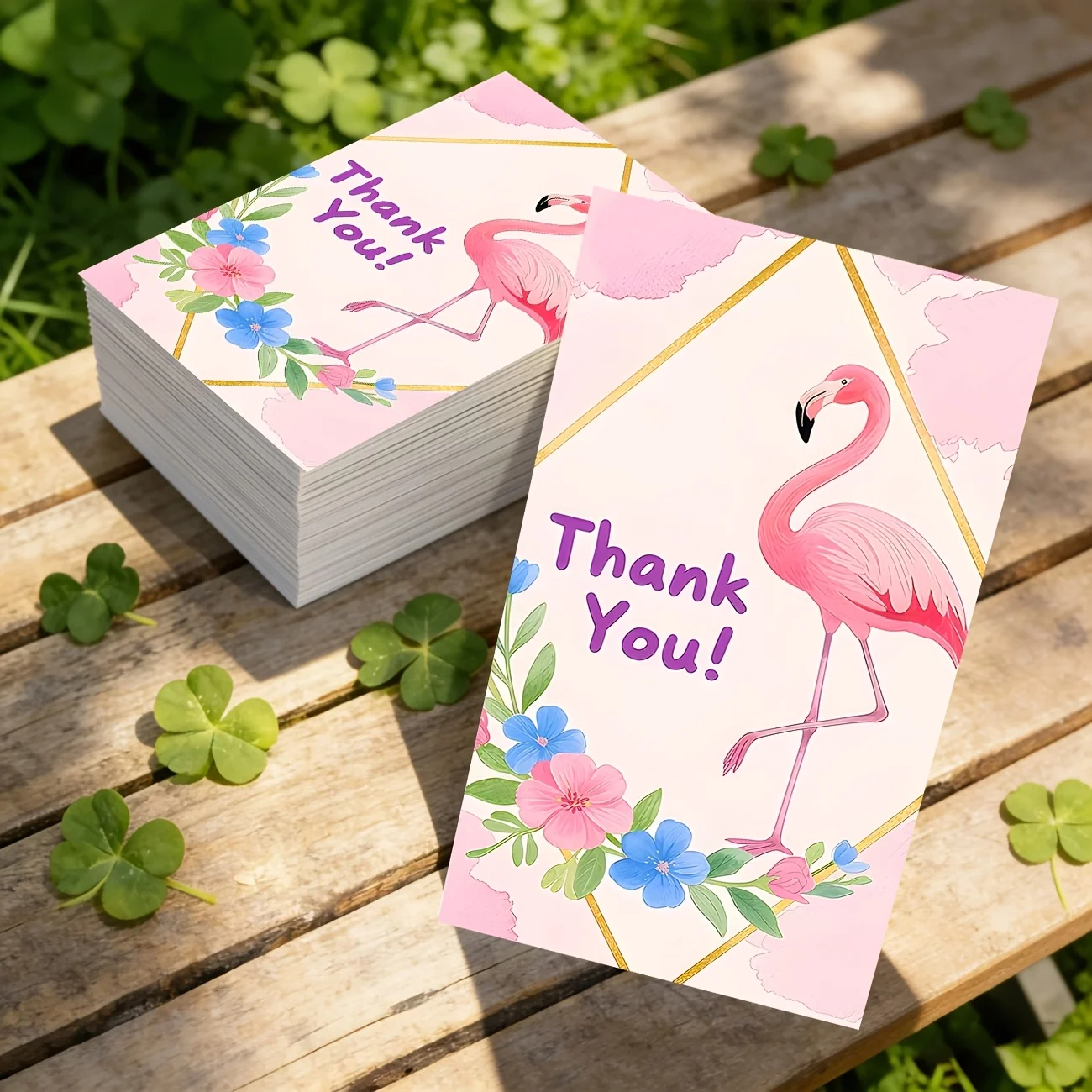 50PCS Flamingo and Floral Design Thank-you Cards, Used for Birthday Decoration, Wedding Party Decoration, and Other Occasions