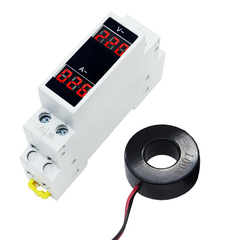 Din Rail Mount LED AC Dual Display Volt-Ammeter Mini Modular Voltmeter Ammeter AC80-500V 1-100A