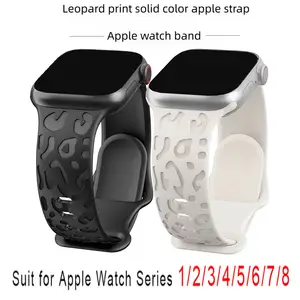 Hot Engraved Pattern Silicone Band For Apple Watch 42mm 46mm 38mm 40mm 41mm Sport Loop Strap For Iwatch Series 10 9 8 Ultra 7 6