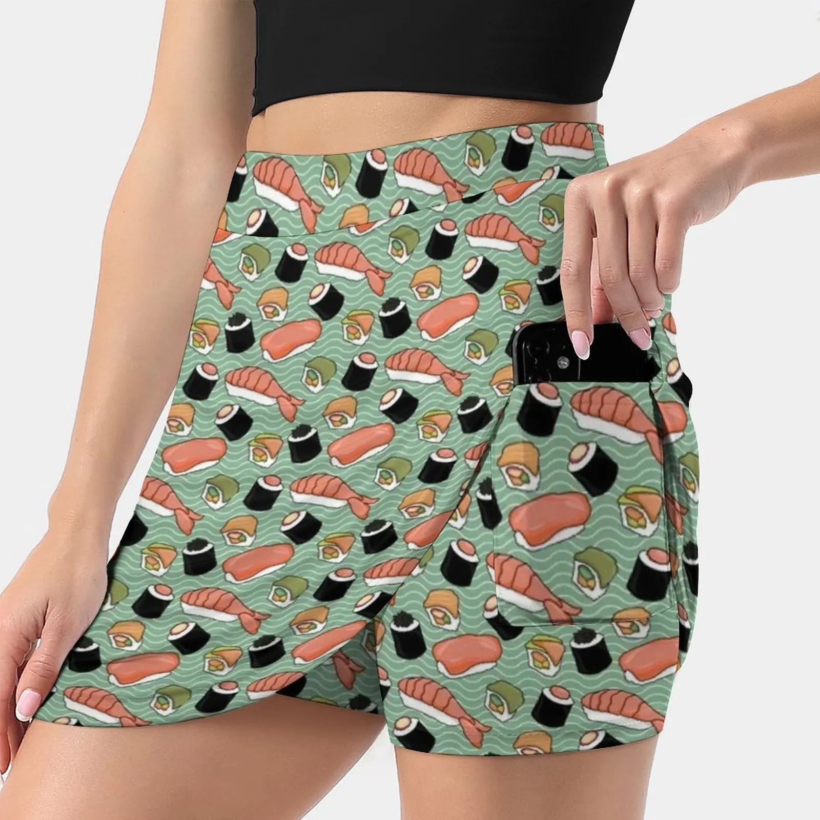 Sushi Lovers Women's skirt With Pocket Vintage Skirt Printing A Line Skirts Summer Clothes Sushi Japanese Rice Fish Food