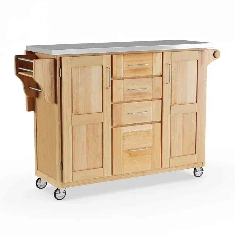 Creativity Bamboo Natural Kitchen Trolley With Drawers And Bar.