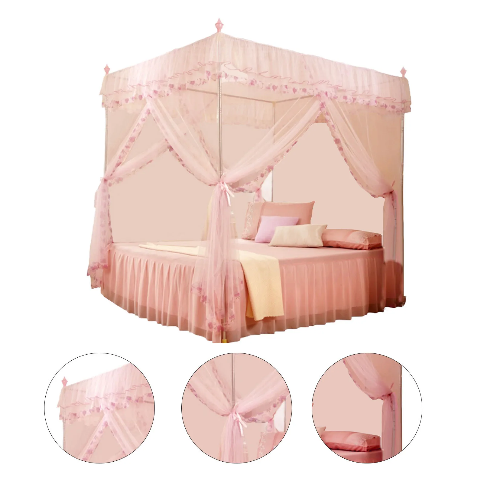 Luxury Princess 3 Side Openings Post Bed Curtain Canopy Netting Mosquito Net Bedding