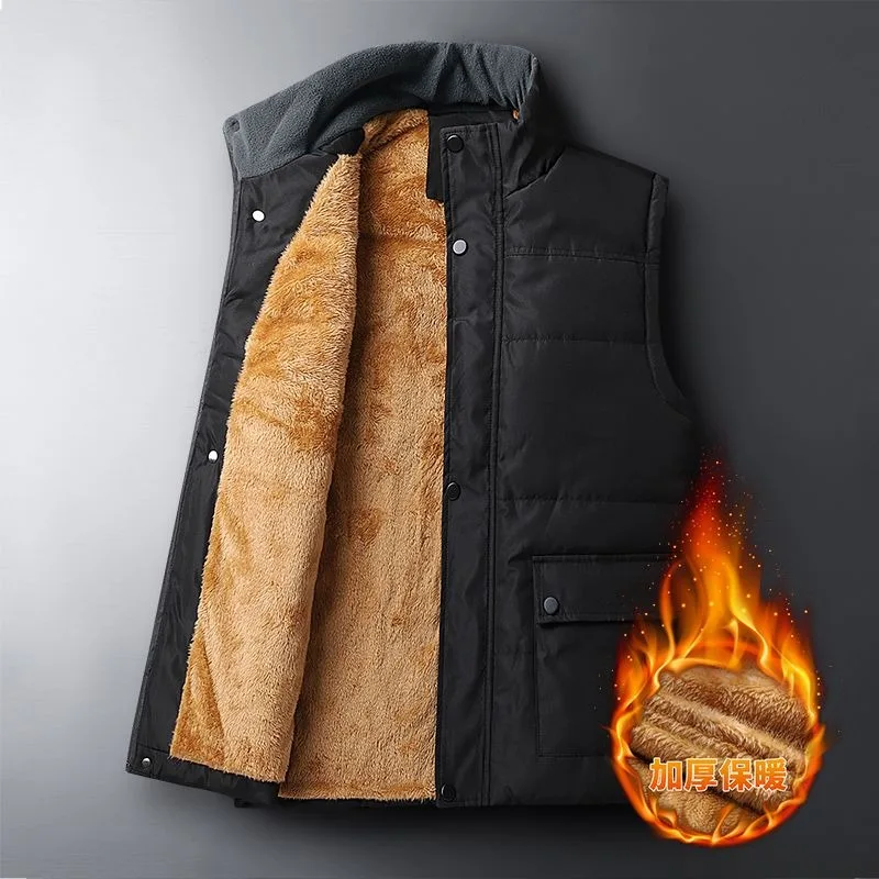 

Winter Men's Vest Cotton Coat Large Size Jacket Warm Workwear Style Retro Plus Velvet Thickened Sleeveless Waistcoat