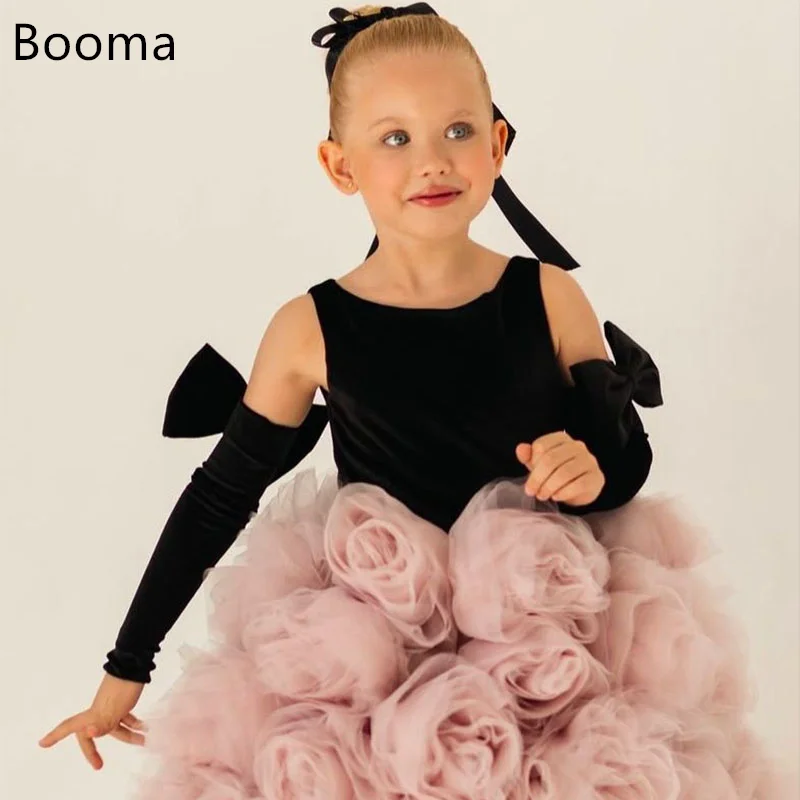 

Booma Flowers Girl Dresses Wedding Party Dress for Kids Girls Prom Gowns Tulle 3D Flowers Sleeveless Customized