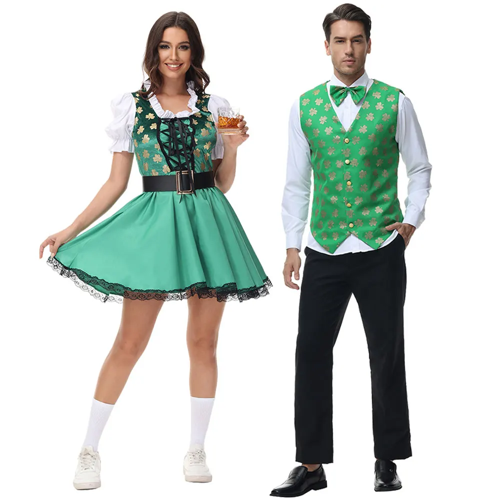 Traditional Couples Oktoberfest Costume Parade Tavern Bartender Waitress Outfit Cosplay Oktoberfest Men\'s Waiter Vest Costume