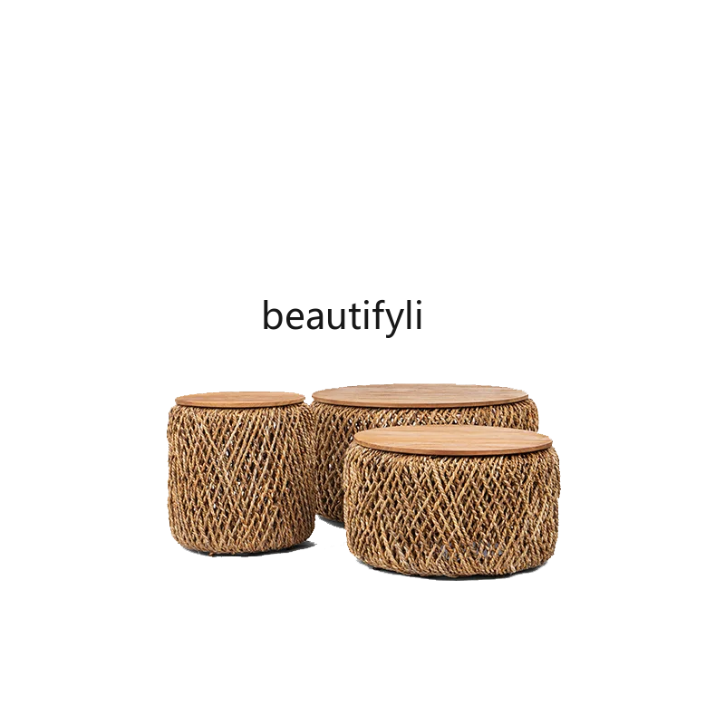 Imported Handmade Rattan Weave Tea Table Combination round Living Room Home Can Store Southeast Asian Style Teak Furniture