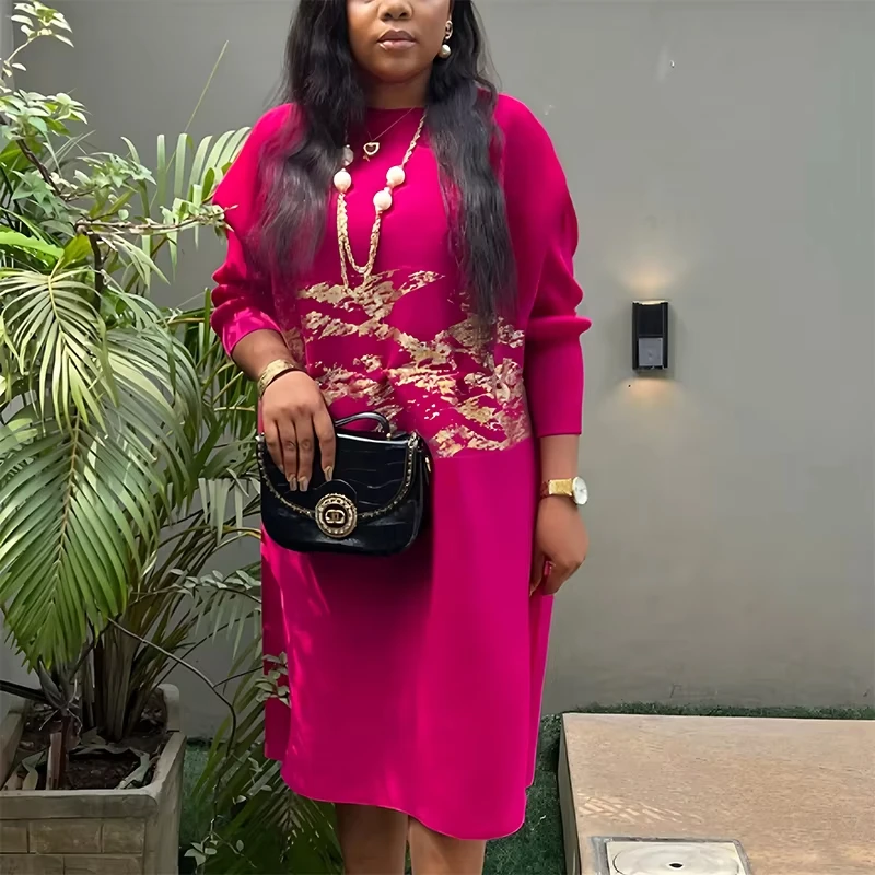 ANLA حجم كبير فستان مطوي المرأة الأفريقية حفلة موسيقية الملابس عادية فاخرة مساء حفلة مذهب فساتين أنثى موضة 2025 7AN5689 #4