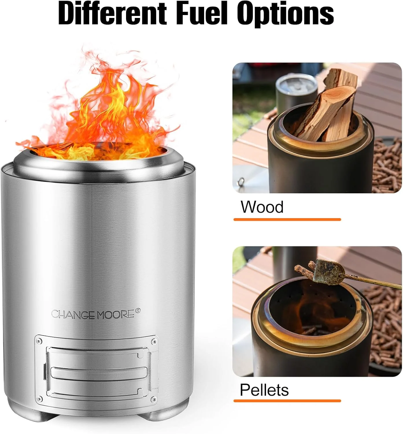 Chimenea de mesa sin humo CHANGE MOORE – Acero inoxidable con control de llama