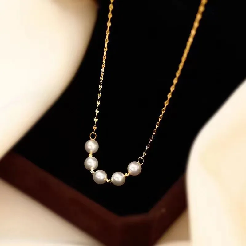 

18k gold freshwater pearl Necklace pendant au750 yellow chain smile party anniversaries for women X624