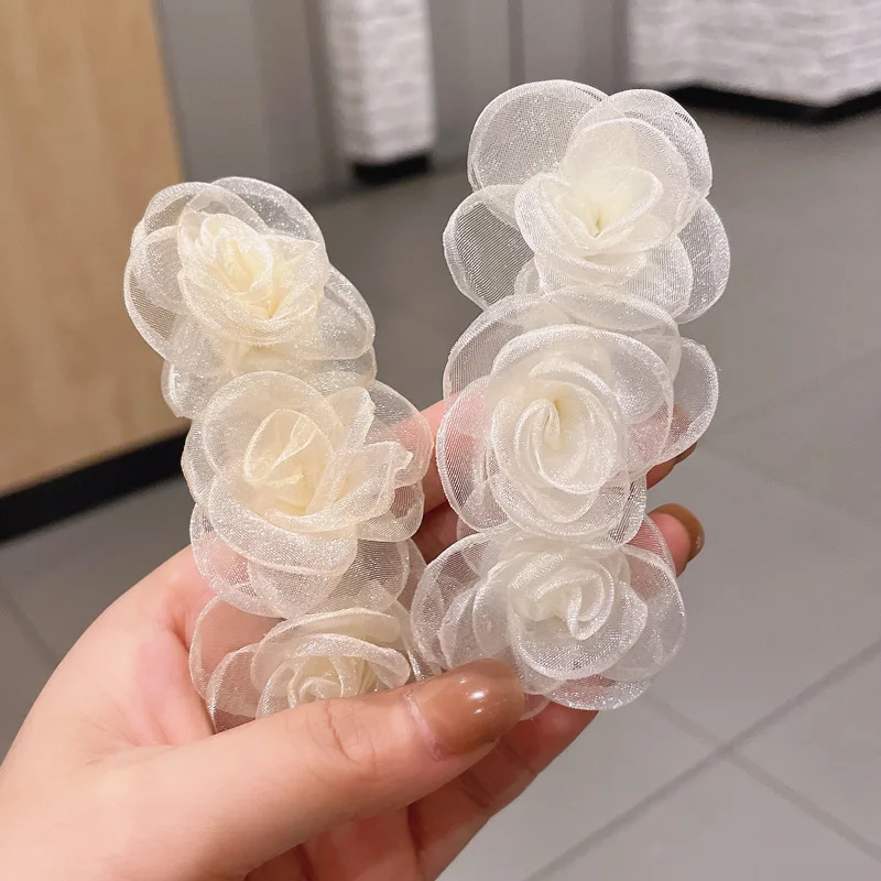 WLP Korean Fashion Camellia Flower Hairpin for Women Vintage Sweet Kpop Floral Hairgrip Hair Clip Accessories Jewelry Ornament