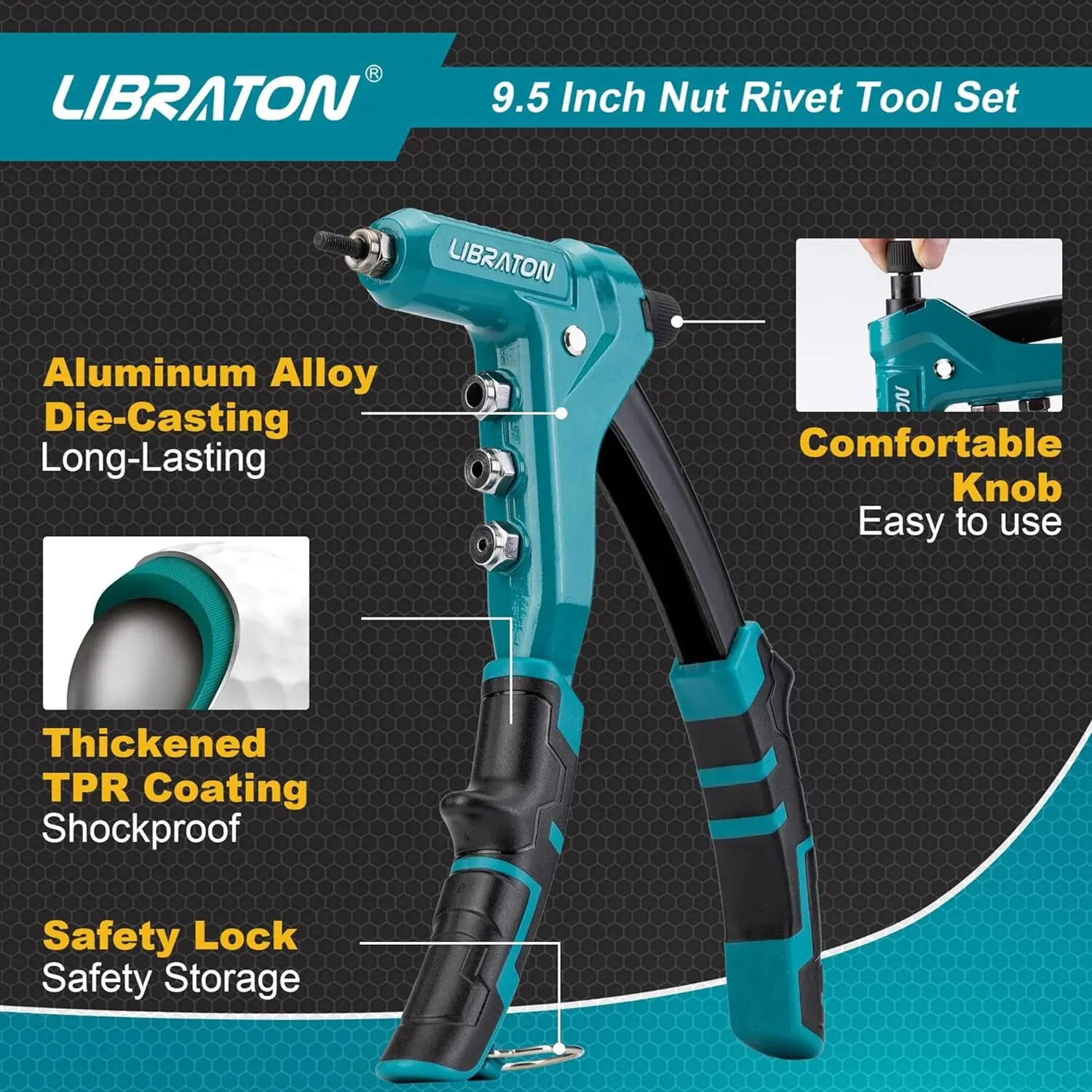 LIBRATON Rivet Nut Tool One-Handed Rivet Nut Gun Hand Rivet Nut Setter with Threaded Rivet Nuts Metric Interchangeable Mandrels