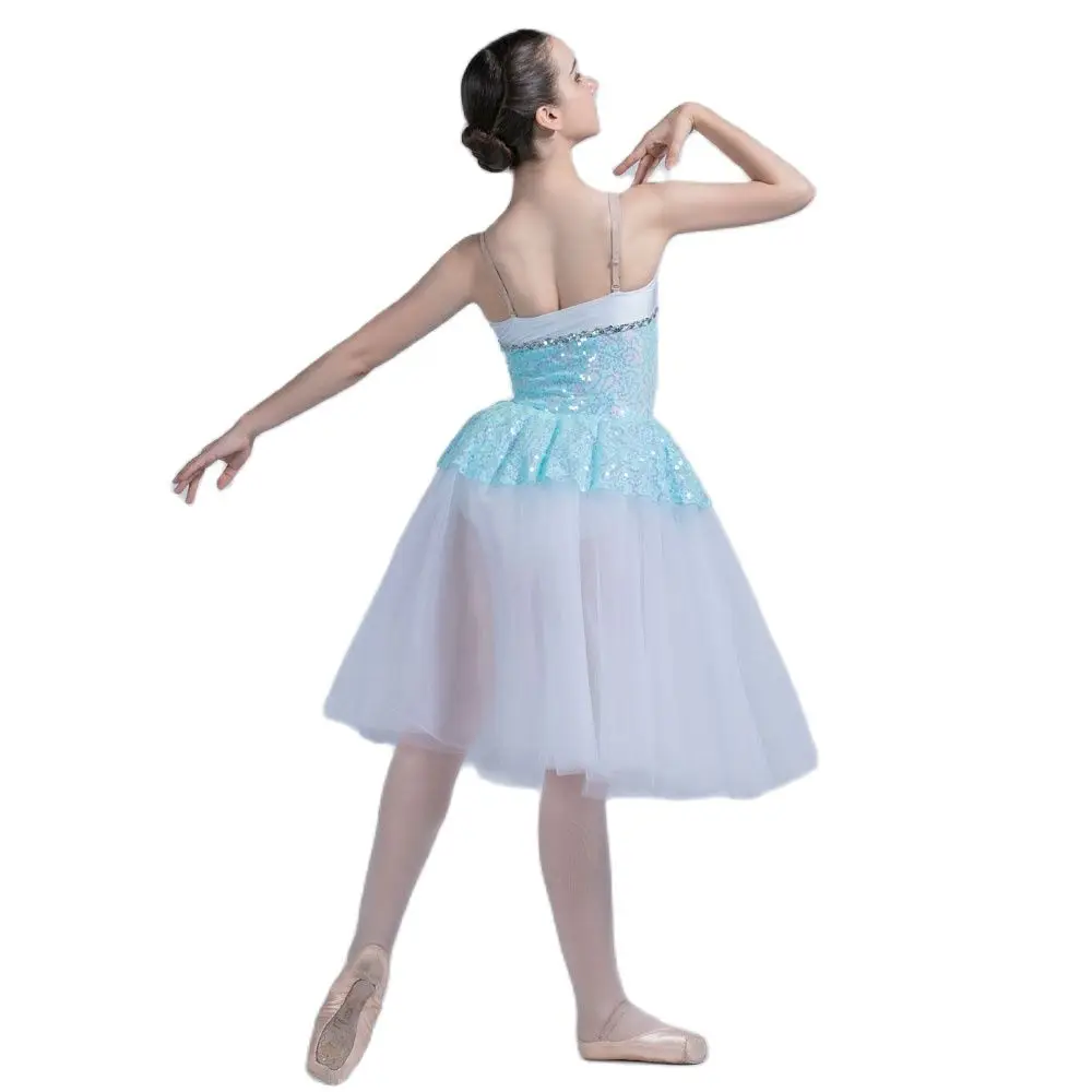 Dance Favourite Ballet Tutus 20022 Pale Blue Sequin Lace Top Bodice with Tulle Mid-length Romantic Ballet Tutus