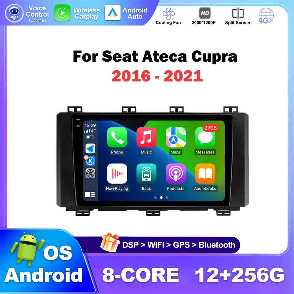 

9 inch for Seat Ateca Cupra 2016 - 2021 Car Radio Video Multimedia Player GPS Navigation WiFi DSP Stereo BT Head Unit Autoradio