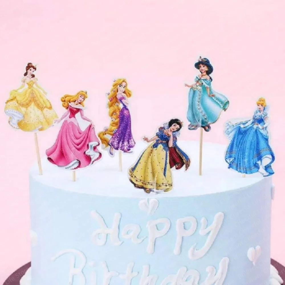 24Pcs Disney Princess Cake Toppers Cartoon Princess Cupcake Topper Decor Baby Shower Kids Girls Birthday Party Cake Decorations