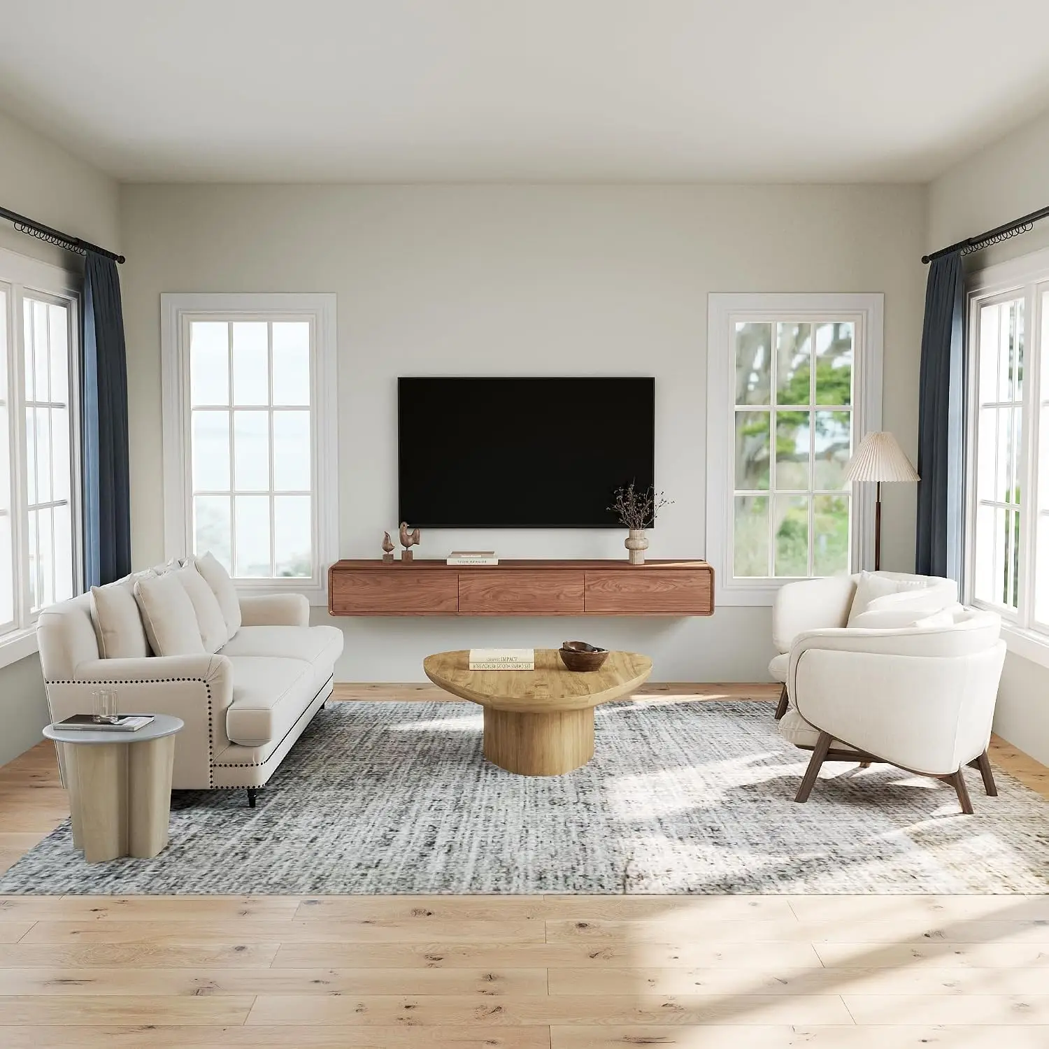 Floating TV Stand - Wall Mounted Mid Century Entertainment Center with 3 Storage Drawers, Modern Media Console Fits 65-85 Inch