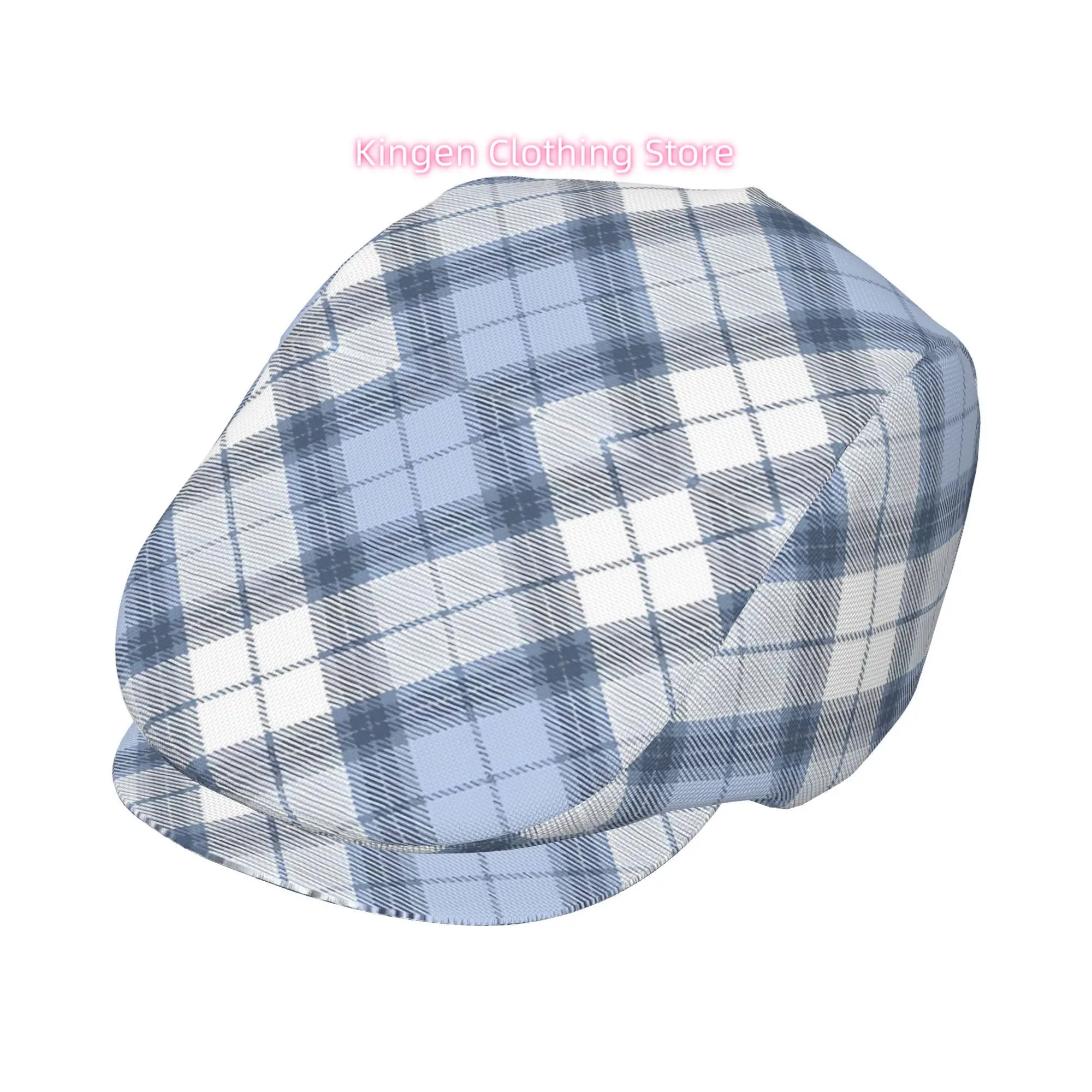 Light Blue Check Men And Women Adjustable Flat Cap Newsboy Beret Ivy Cap Irish Cabbie Fishing Hats Forward Caps Gatsby Caps