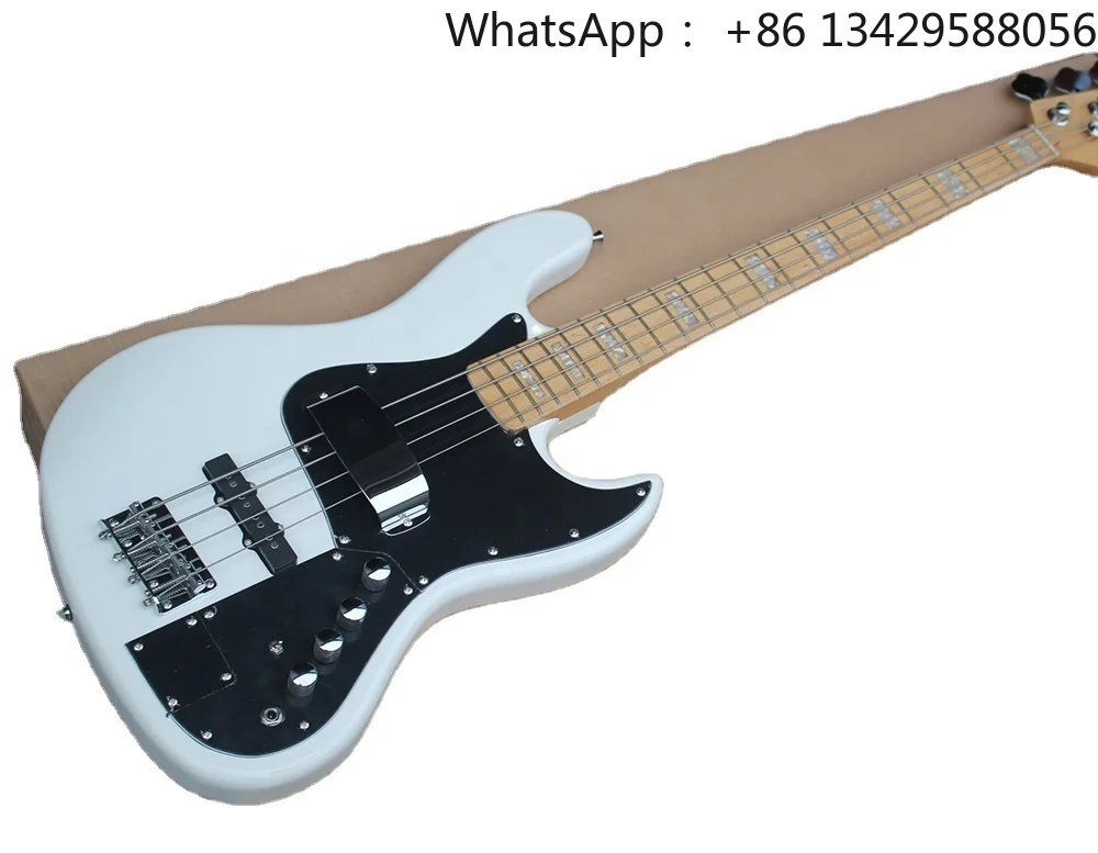 Flyoung Basswood Solid Body 4 Strings White Electric Bass Guitar Maple Neck