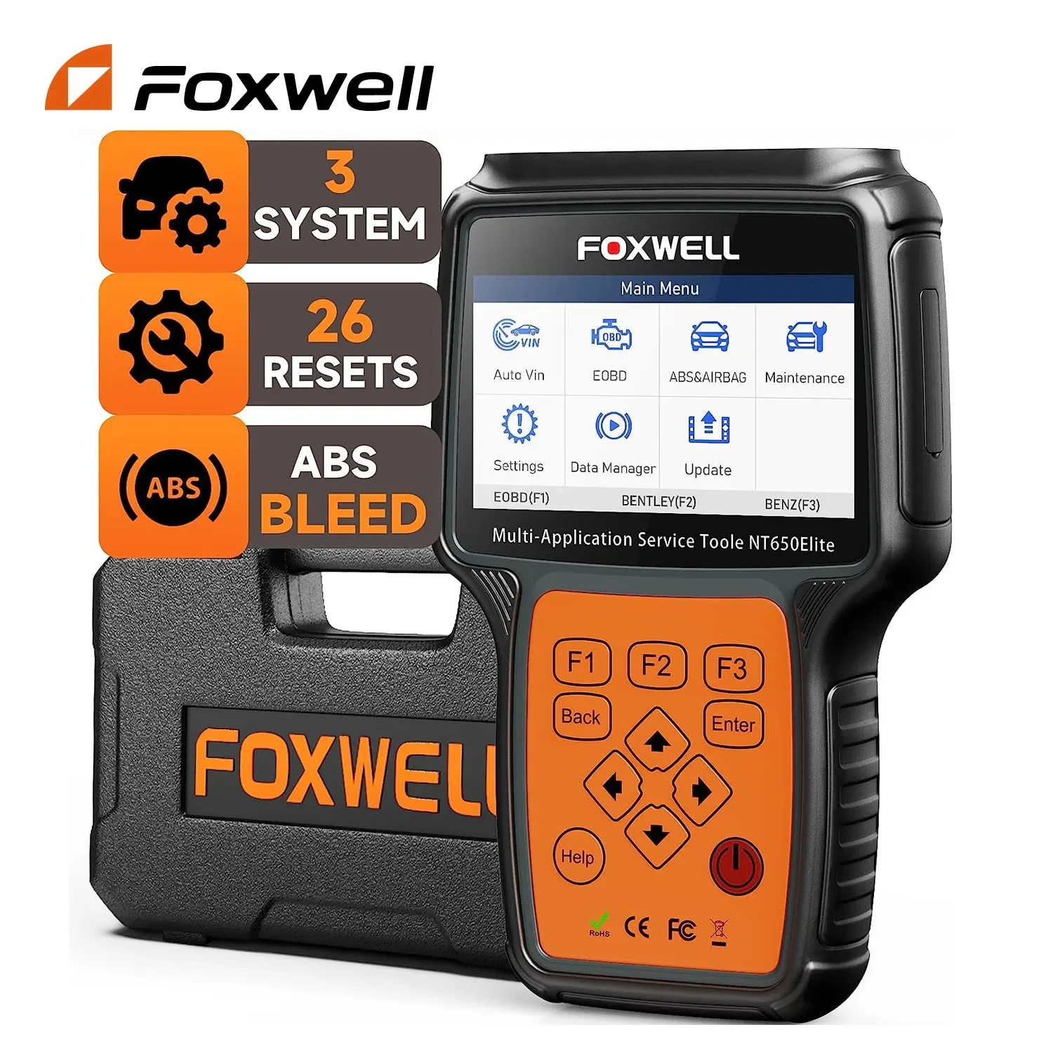 FOXWELL NT650 Elite Car Diagnostic Tool OBD2 Code Reader Professional A/F BRT ABS SRS DPF Oil 26 Reset OBD 2 Automotive Scanner