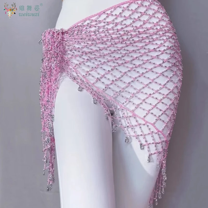 Novo lenço de quadril para dança do ventre, rede de pesca com lantejoulas, cachecol triangular para mulheres, corrente de cintura oriental, acessórios de dança