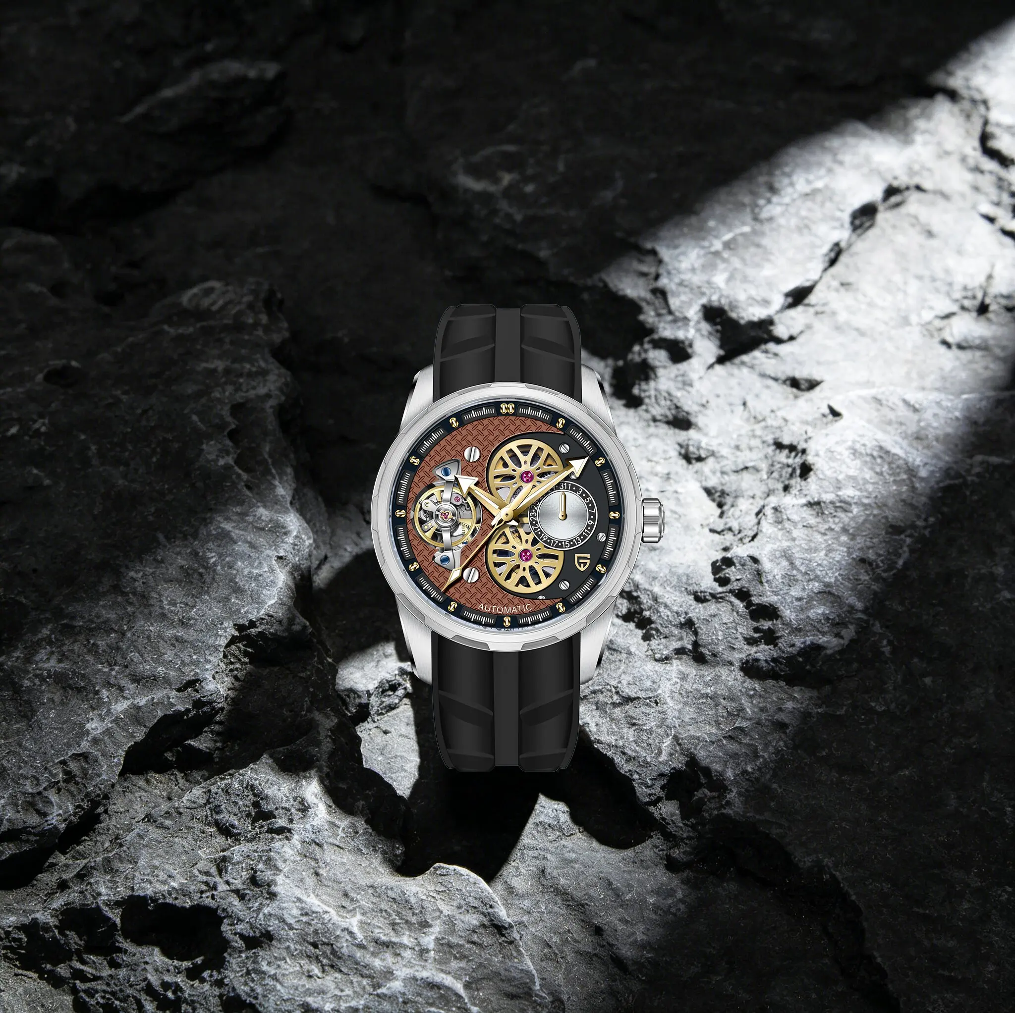 PAGANI DESIGN Elite Circle Men Mechanical Watch Business Gift Rubber Sapphire Glass Tourbillon Calendar Luminous 100m Dive Watch