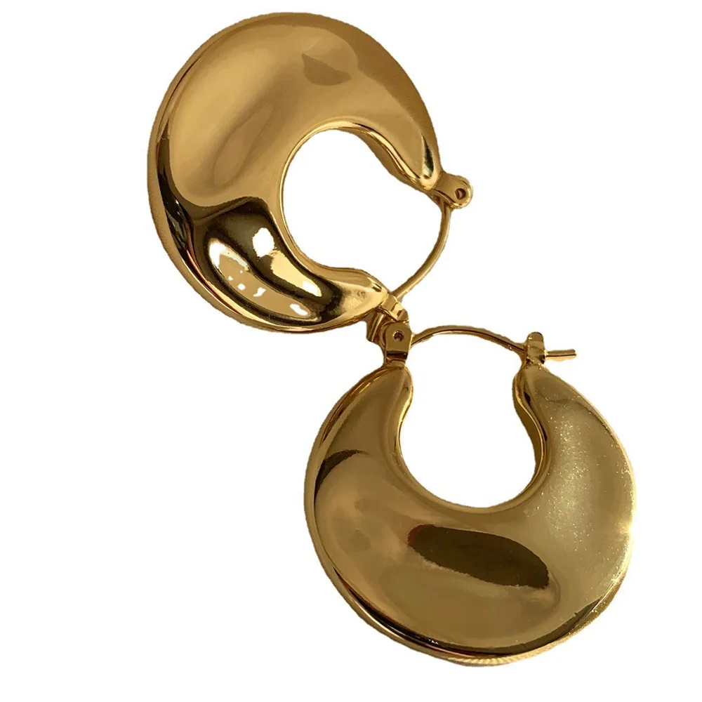 2023 New French Vintage Gold Brass Gold Plated Round Hoop Earrings For Women Pendant Piercing Temperament Stud Earring Gift