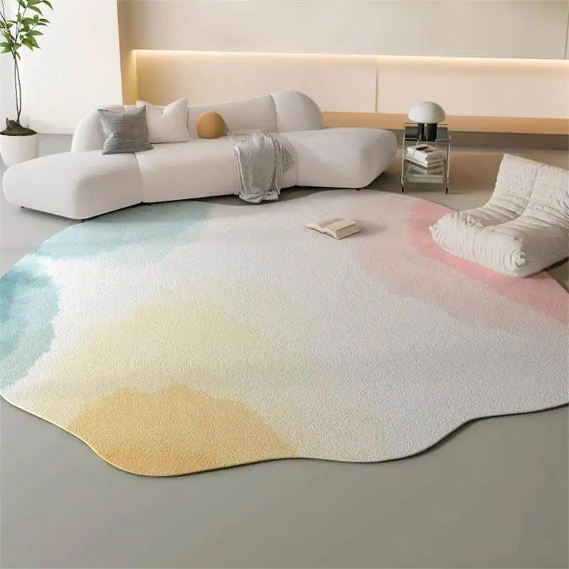 

Living Room Carpet Parlor Pink Modern Child Room Rug Decor Nordic Home Bedroom Carpet Irregular Oval Sofa Coffee Table Area Rug