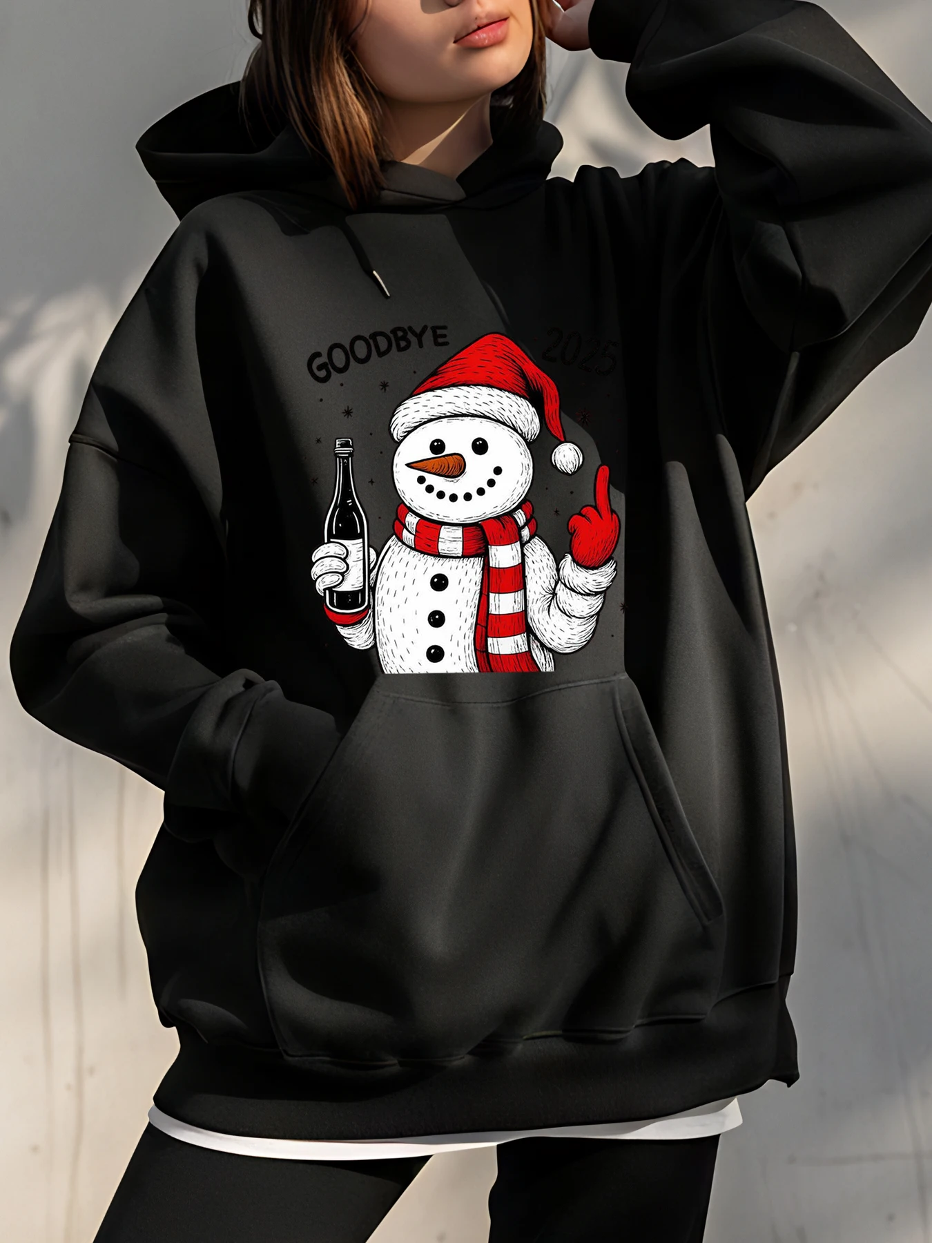 

Рождественская толстовка с принтом снеговика 2023, толстовка Goodbye, повседневная зимняя одежда, уличная мода унисекс