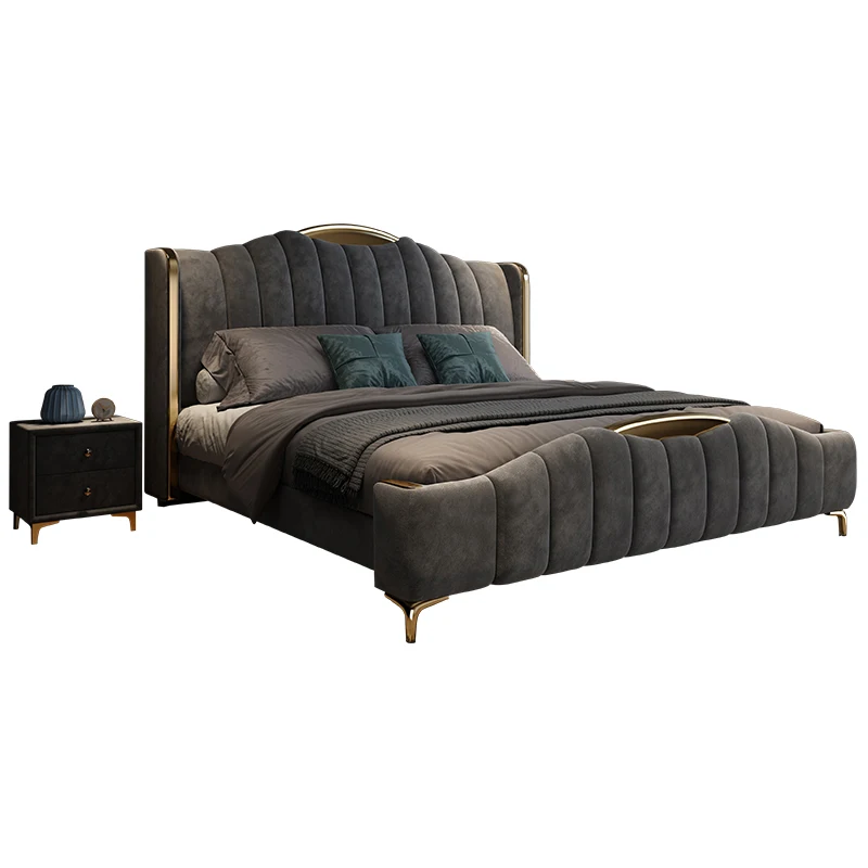 

Light luxury high PC and console game bedroom, modern simple wedding bed, Italian suede technology cloth bed