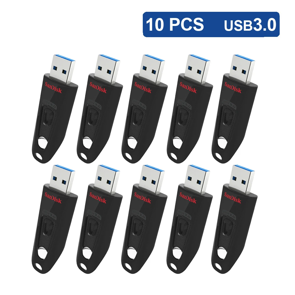 10PCS/LOT SanDisk Ultra USB 3.0 Flash Drive 512GB 256GB 128GB 64GB 32GB 16GB USB 3.0 130MB/S Stick U Disk USB Key Flash Drive