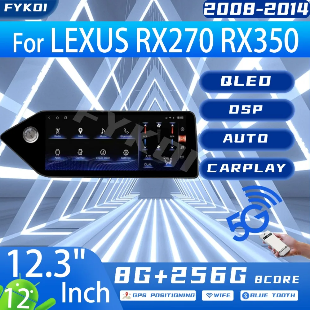 FYKOI Car Radio For LEXUS RX270 RX350 2008-2014 Automotive Multimedia Carplay Android Auto Tesla Screen Bluetooth 4G GPS WIFI