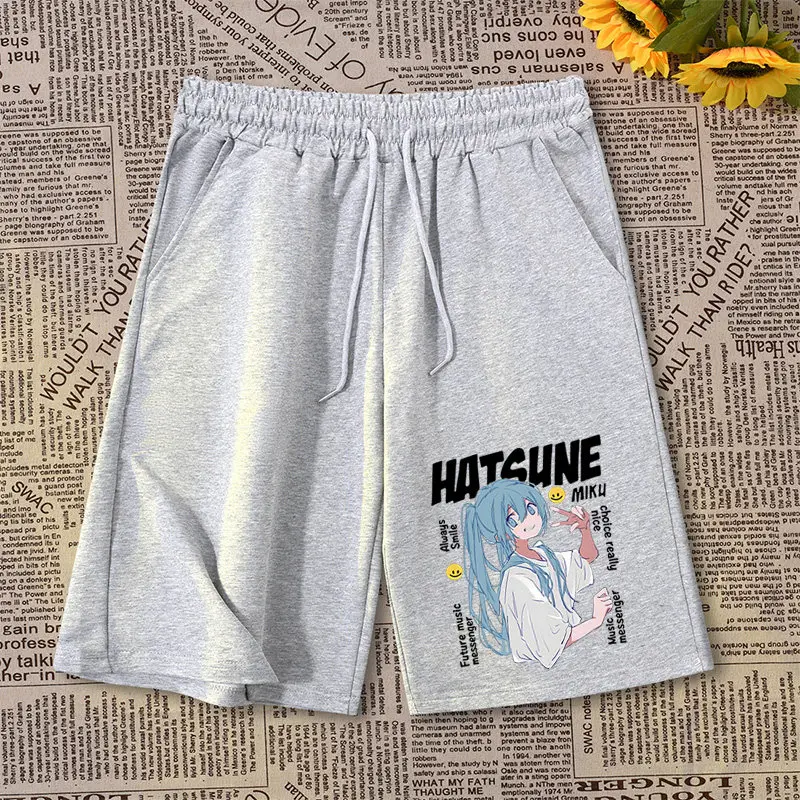 Hatsune Miku Shorts Summer Male  Female Students Casual Loose Trendy Brand Knee Five-point Pants Large Size Y2k Harajuku Style