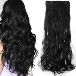 Extensões sintéticas de cabelo de 5 grampos para mulheres, penteado reto longo, cabelo falso natural, preto, marrom, loiro, 45cm-100cm