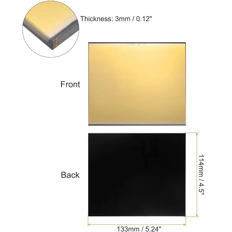 1pc  Gold Welding Fliter Glass Shade 9-13 size 114*133*3mm Helmet Filter Dark Welding Hardened Glass Lens Welding Hood Lens
