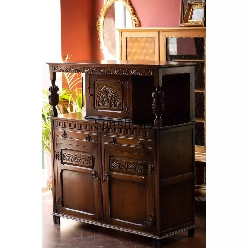

French retro carved dining side storage, dishes, ornaments display, shooting decorative cabinet