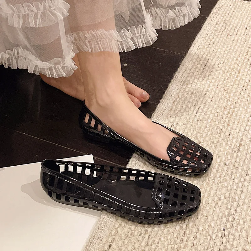 Women Summer Crystal Jelly Square-Toe Slip-On Sandals Breathable Outdoor Beach Mules Soft Lazy Shoes Everyday Casual sandals