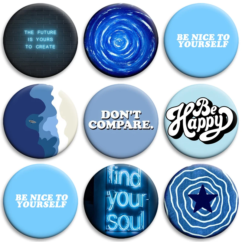 Be Nice To Yourself Creative Brooch Vintage Blue Style Pin Retro Cartoon Star Heart MoonLight Don't Compare Badge Hat Bag Decor