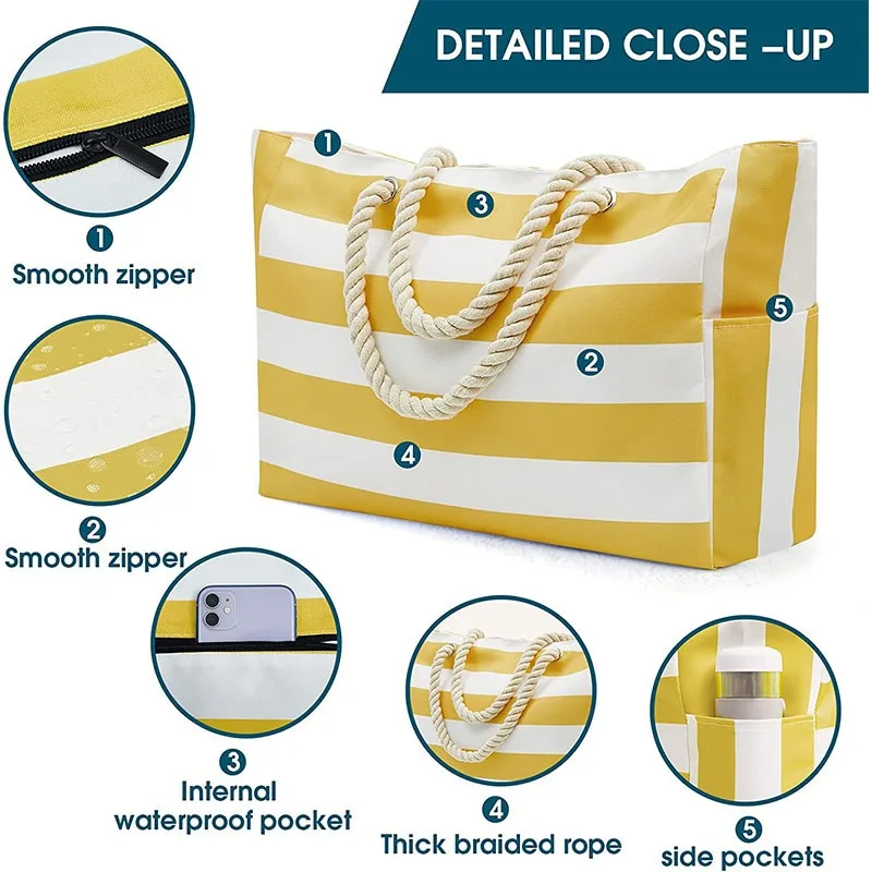 Beach Bag Striped Bohemian Large Storage Bag Canvas Traveling Bag Large Capacity Shopping Bag Environmental Protection Handbag