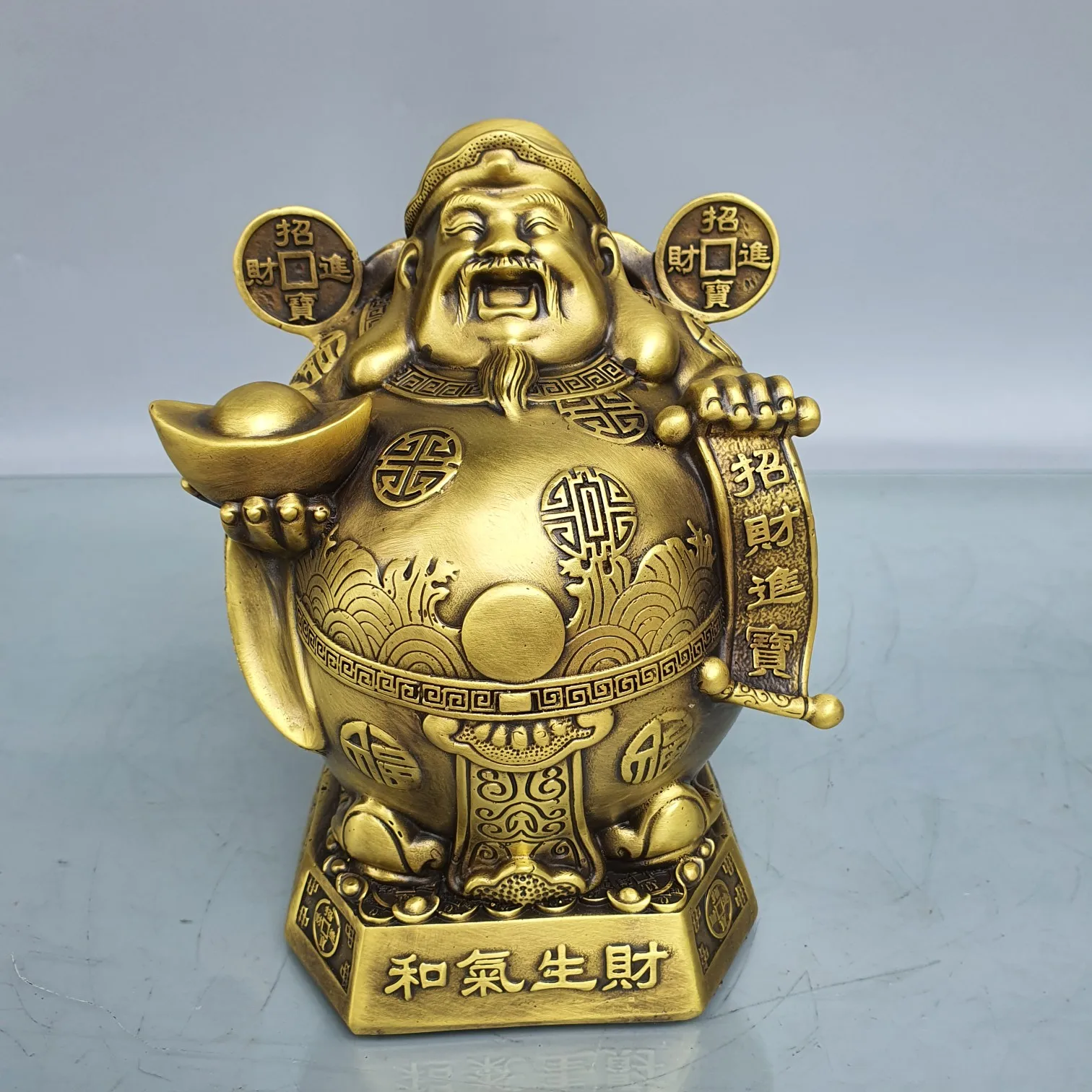 

Premium Pure Copper Yuánbǎo Caishen Statue - Exquisite Home Decor for Living Room and Entrance Shrine Offering