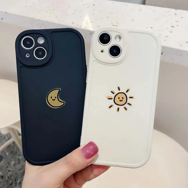 Solar and Moon Soft Camera Lens Protective Cover for iPhone X XR XS Max Phone Case for iPhone 11 12 13 14 15 Pro Max Plus Capas