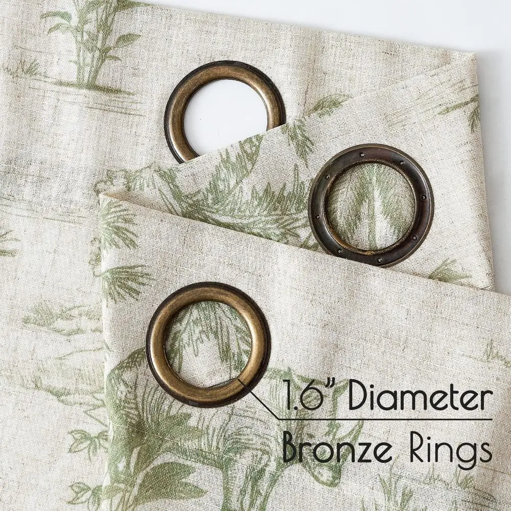 Cortinas Toile de linho com ilhó 96 - Cortinas florais verdes estilo fazenda para sala de estar e quarto