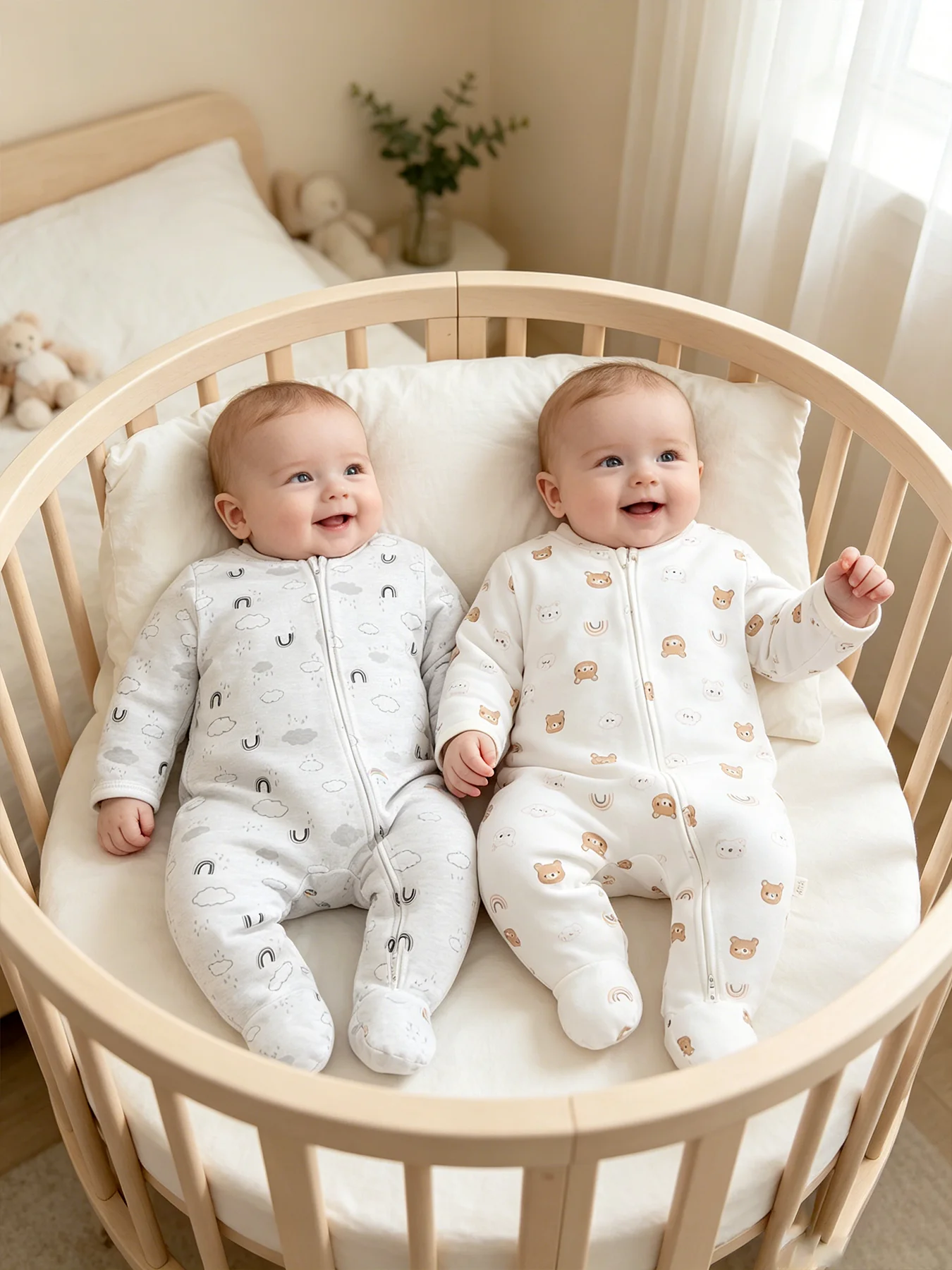 TtkaaBaby Baby-Jungen-Set aus 100 % Baumwolle mit Bären- und Wolkenmuster, langärmlig, mit Doppelreißverschluss, zweiteiliger Baby-Strampler – Geschenk zum Vollmond – Detail 11
