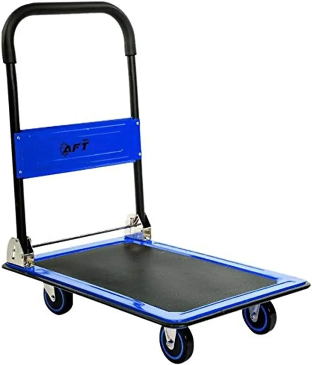 Dolly Push Platform Truck Folding Rolling Flatbed Cart 360 Degree Swivel Wheels Foldable Handle (Blue, 330LB)